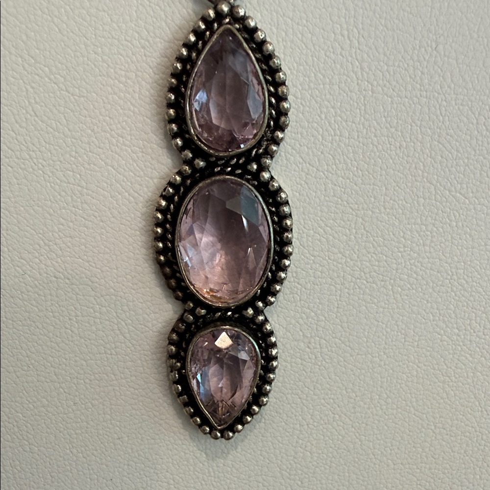Three Teardrop Pink Topaz Gemstone Pendant Necklace